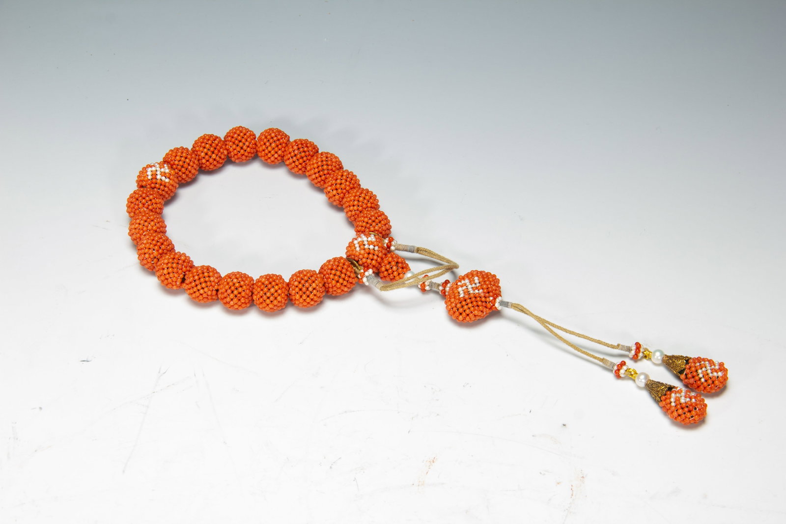 Chinese Coral Beaded Prayer Hand String - 3