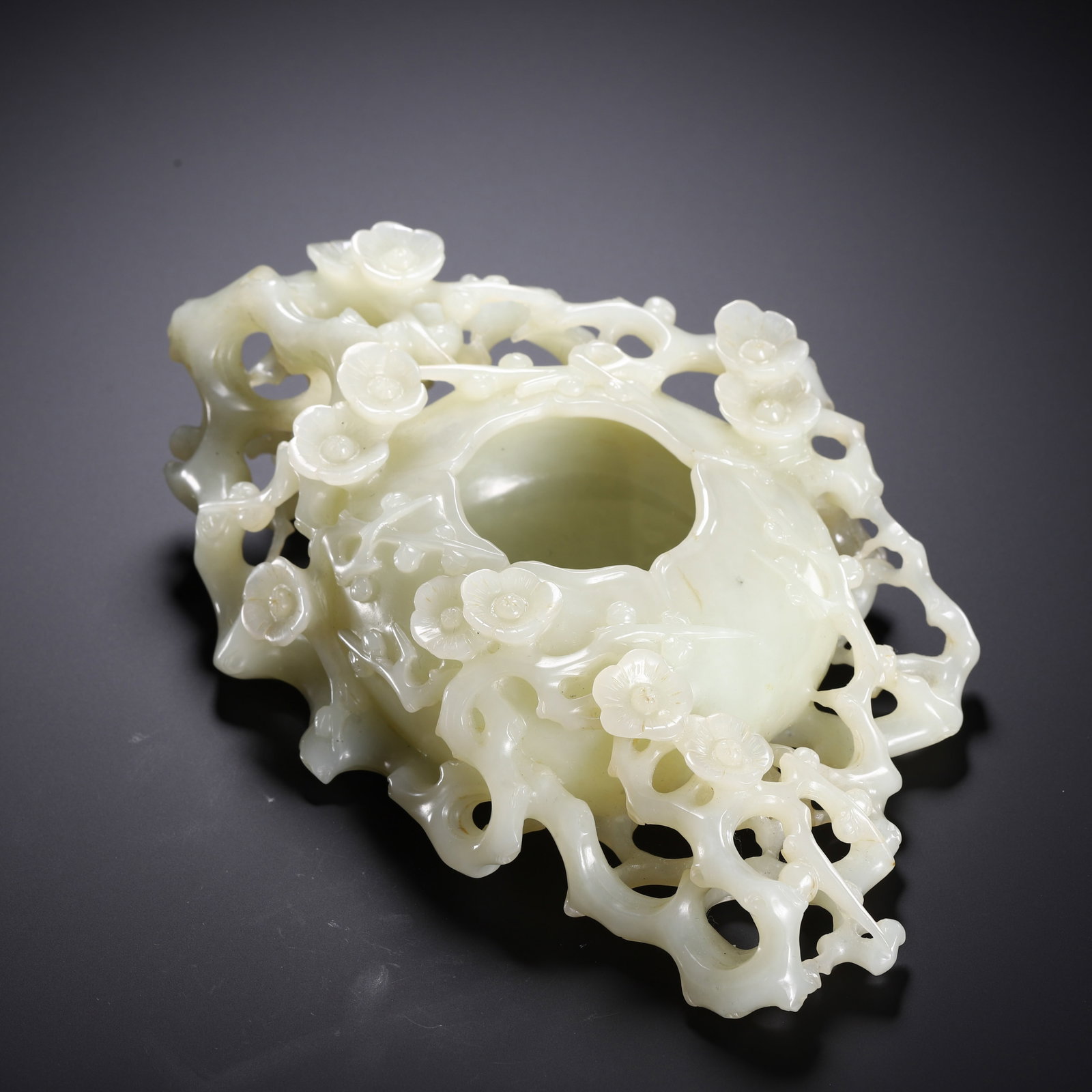 A Chinese Hetian Jade Washer with Plum Blossom Carving (1 of 9)