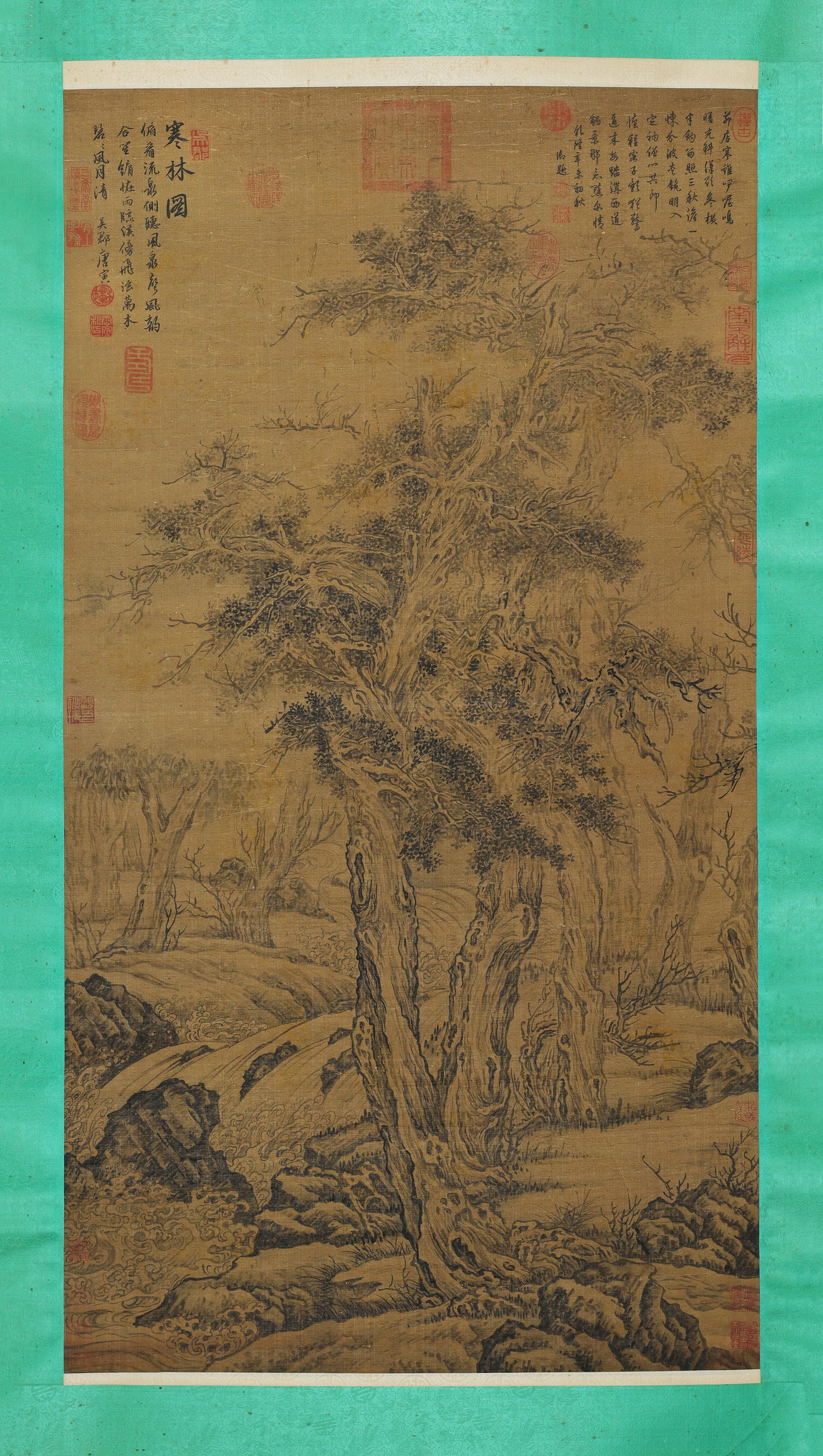 Tang Yin mark, Chinese Landscape painting, Ink on Silk, Hanging Scroll (1 of 8)