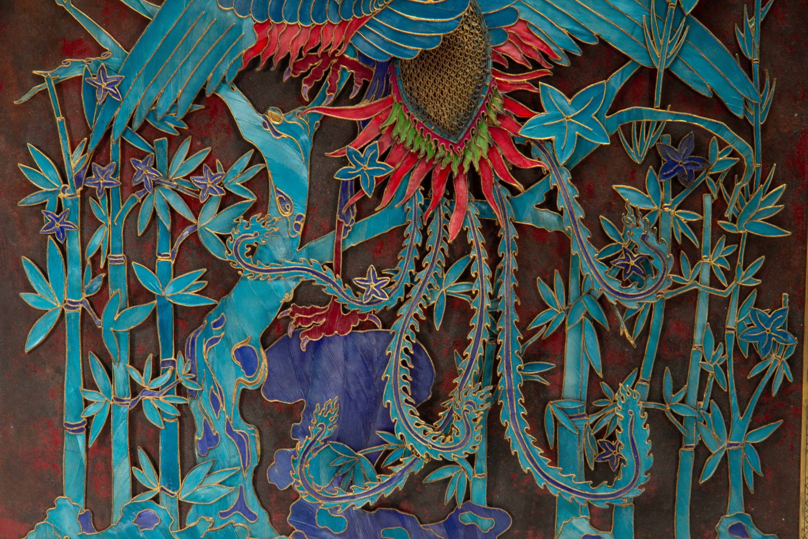 A Chinese Kingfisher Feather Phoenix Wall Panel - 10