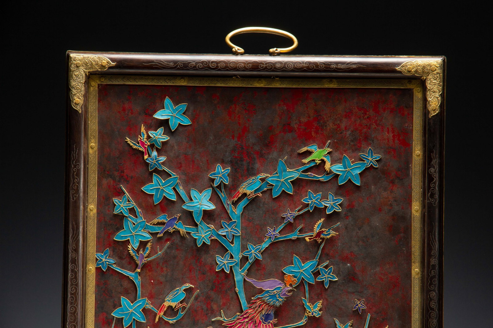 A Chinese Kingfisher Feather Phoenix Wall Panel - 2