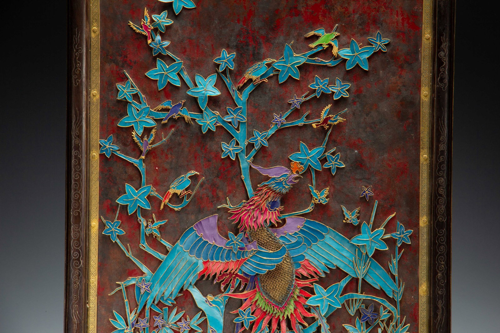 A Chinese Kingfisher Feather Phoenix Wall Panel - 3