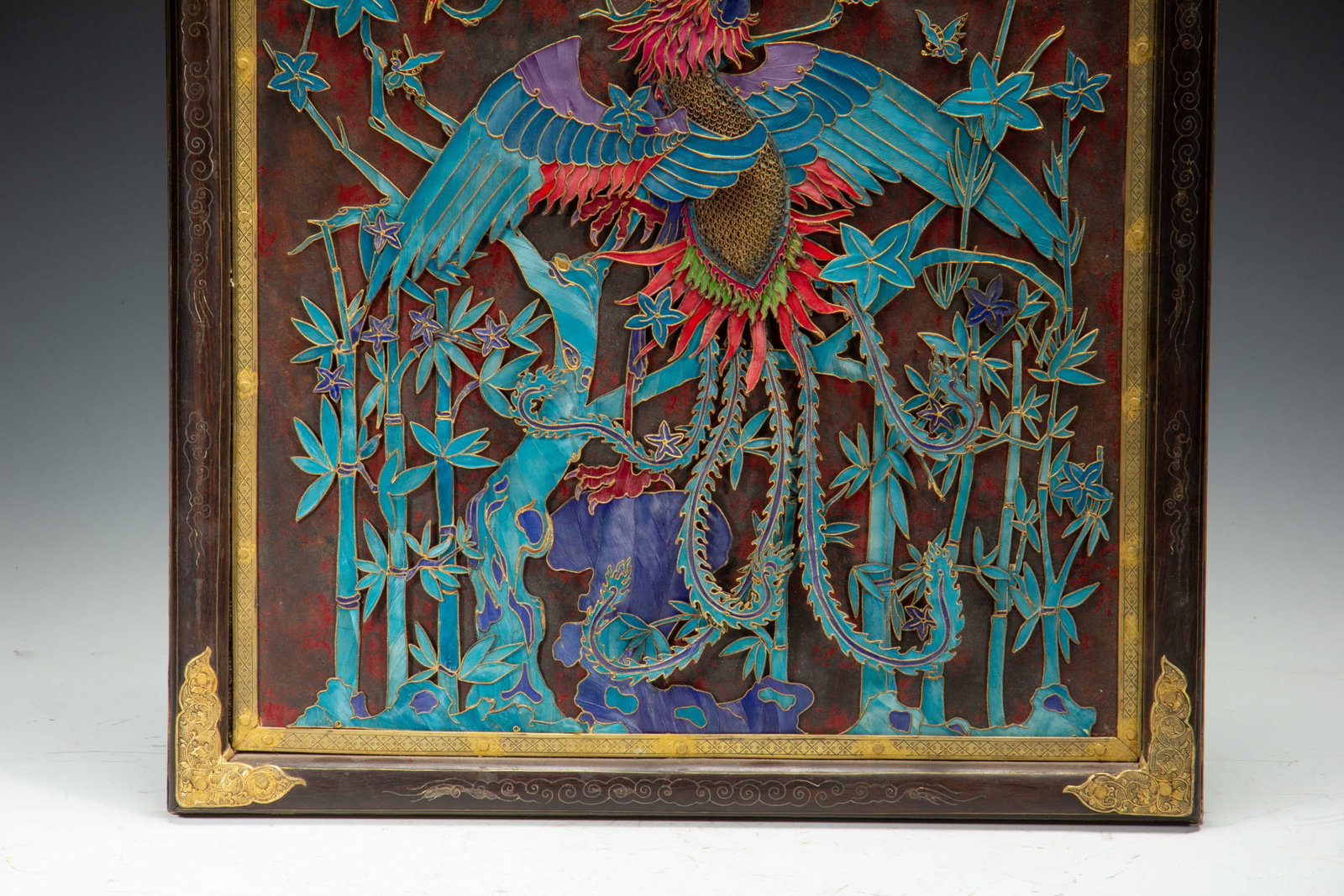 A Chinese Kingfisher Feather Phoenix Wall Panel - 5