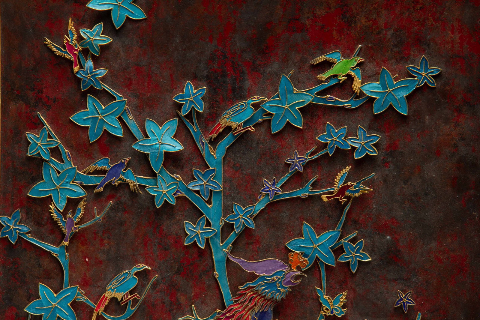 A Chinese Kingfisher Feather Phoenix Wall Panel - 7