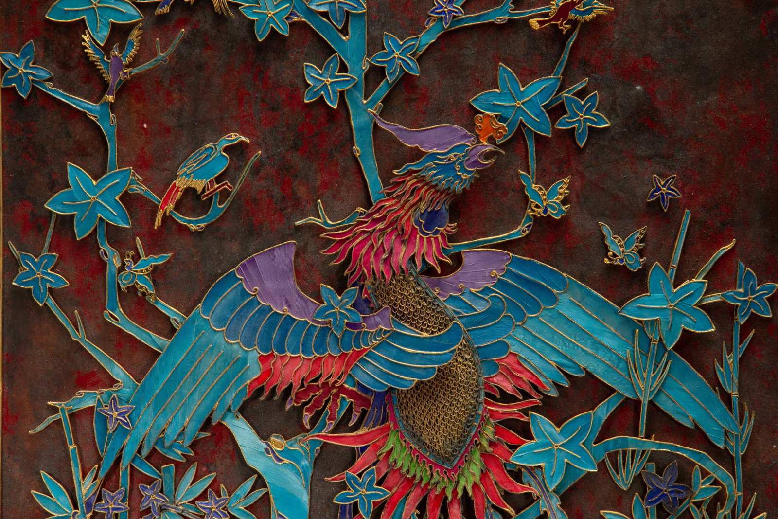 A Chinese Kingfisher Feather Phoenix Wall Panel - 8
