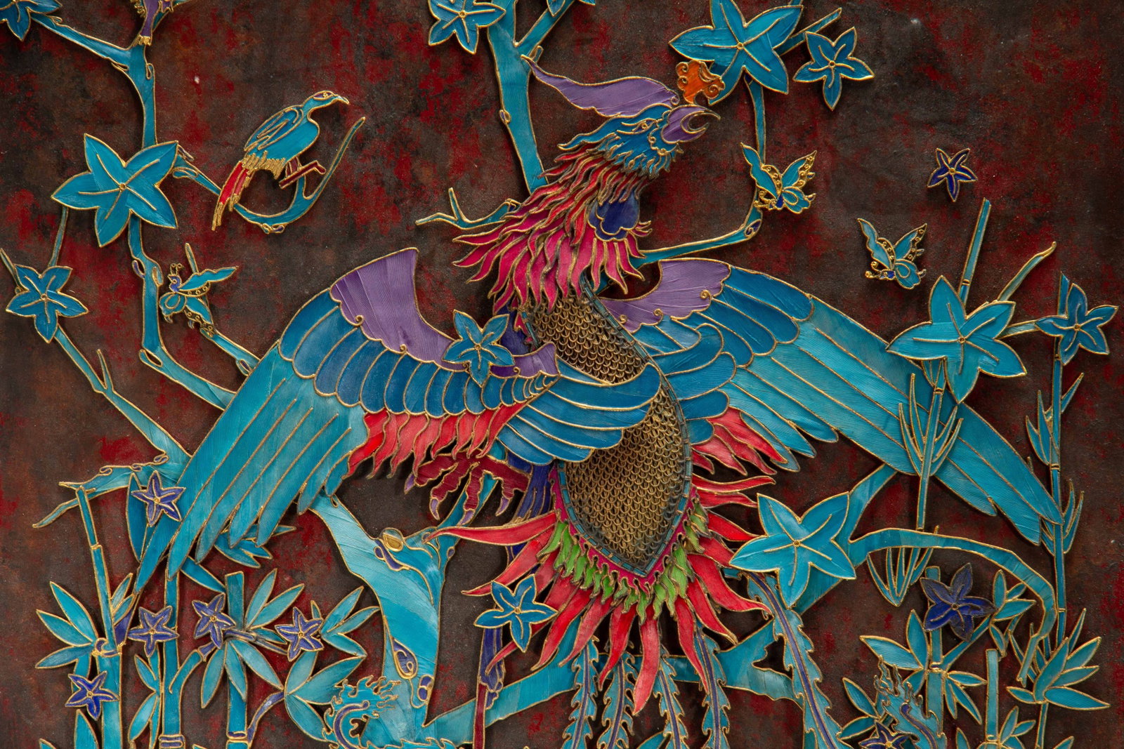A Chinese Kingfisher Feather Phoenix Wall Panel - 9