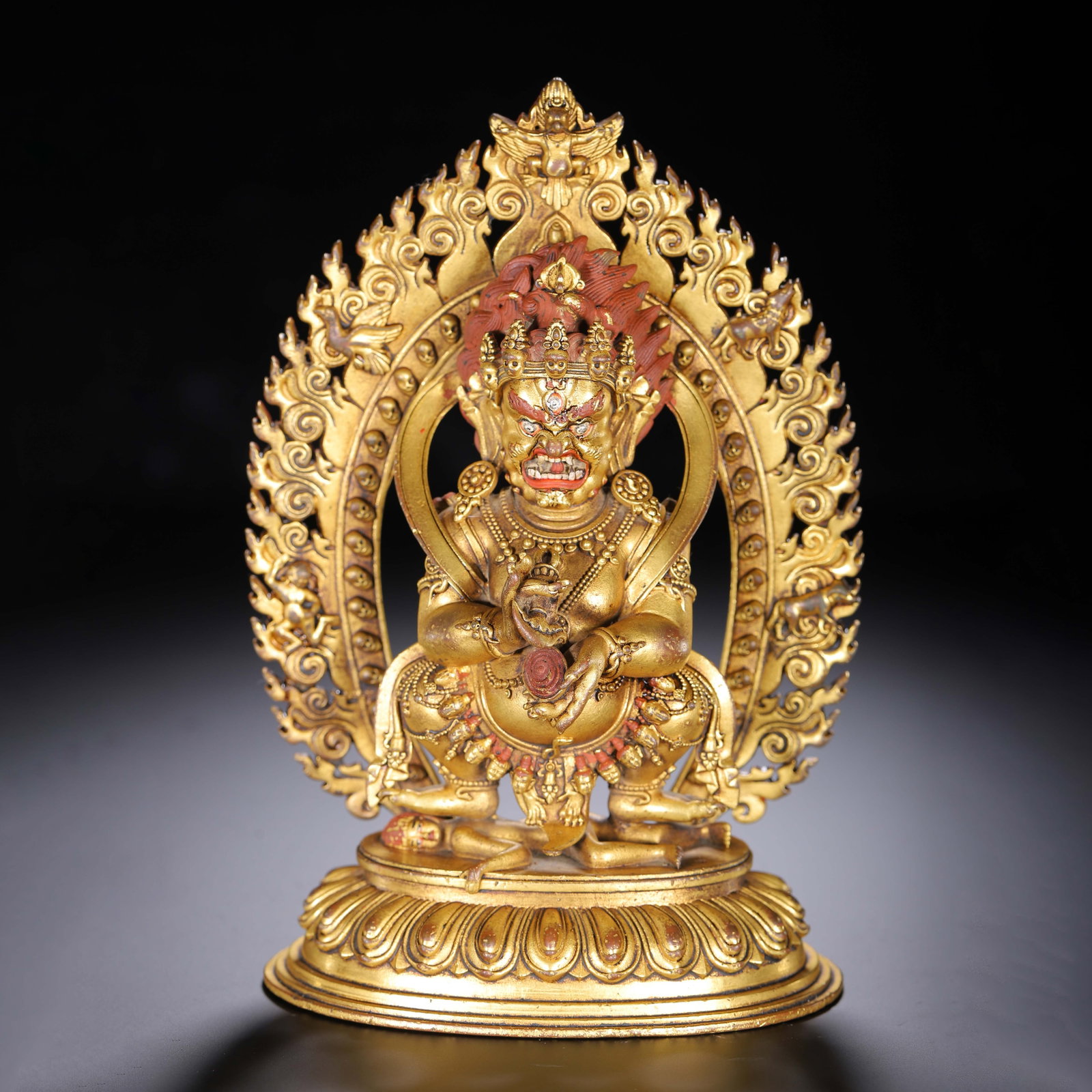 A Chinese Gilt-Bronze Statue of a Wrathful Protector Deity: A Chinese Gilt-Bronze Statue of a Wrathful Protector Deity (12.5 x 7.5 x 18cm,Weight 840g)