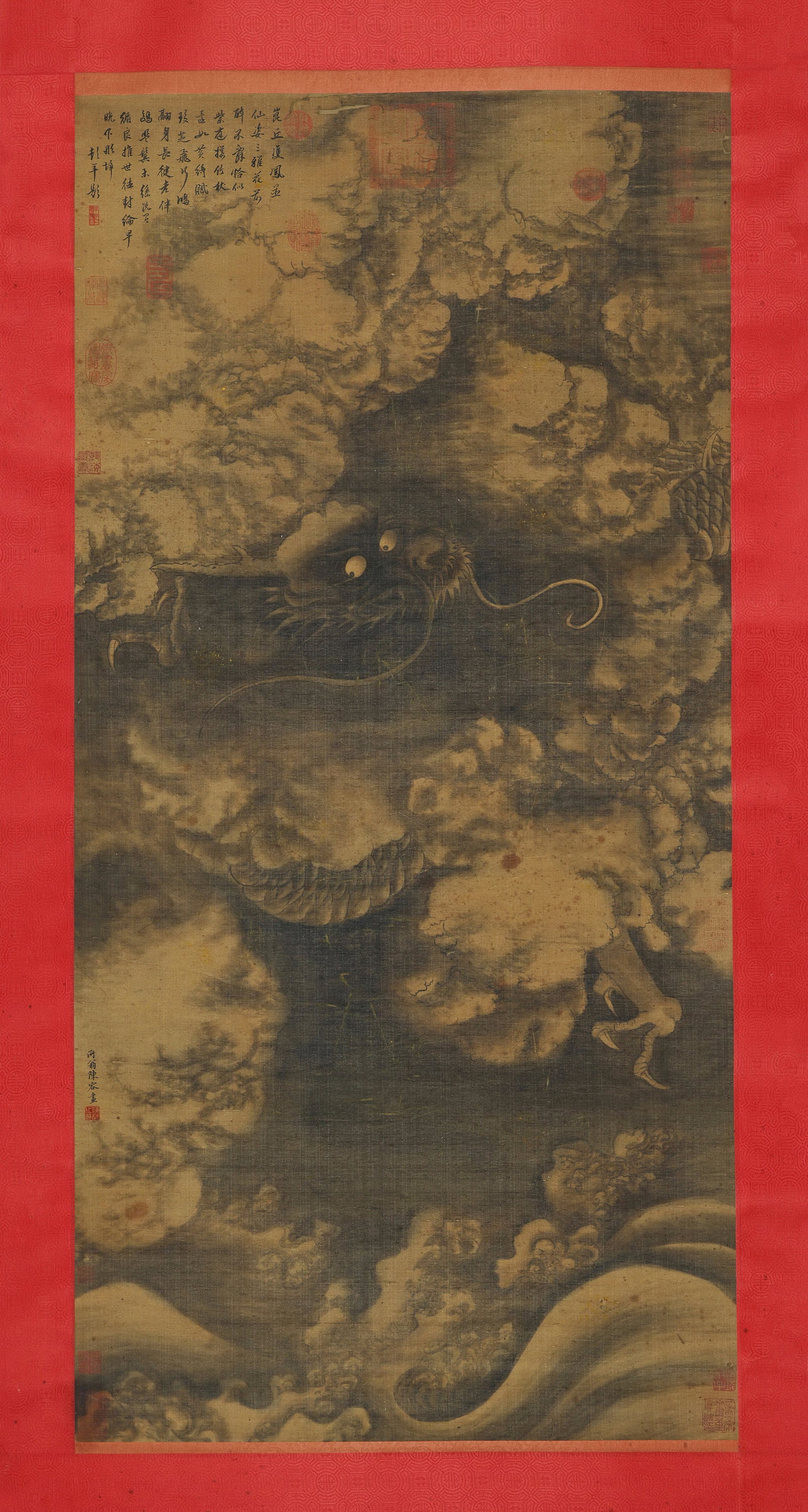 Chen Rong mark, Chinese Ink Dragon painting, Ink on Silk, Hanging Scroll: Chen Rong mark, Chinese Ink Dragon painting, Ink on Silk, Hanging Scroll (135 x 68cm)