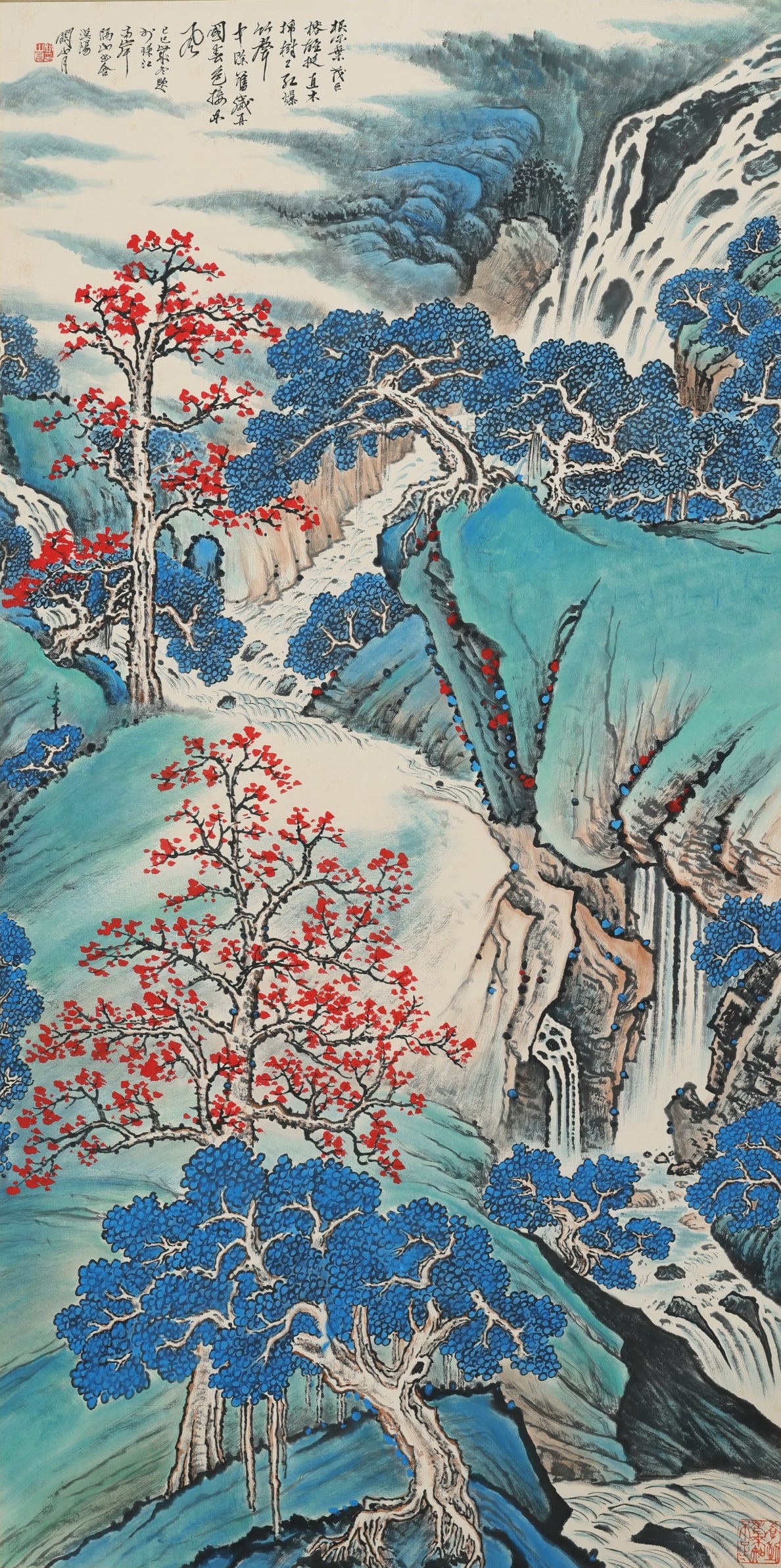 Guan Shanyue mark, Chinese Landscape painting, Ink and Color on Paper, Hanging Scroll: Guan Shanyue mark, Chinese Landscape painting, Ink and Color on Paper, Hanging Scroll (137 x 68cm)