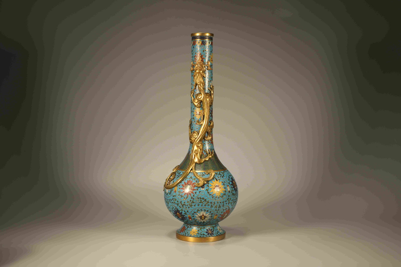 Bronze Cloisonne Carved Flower Pattern Dragon Ears Vase: Bronze Cloisonne Carved Flower Pattern Dragon Ears Vase (46 x 16cm)