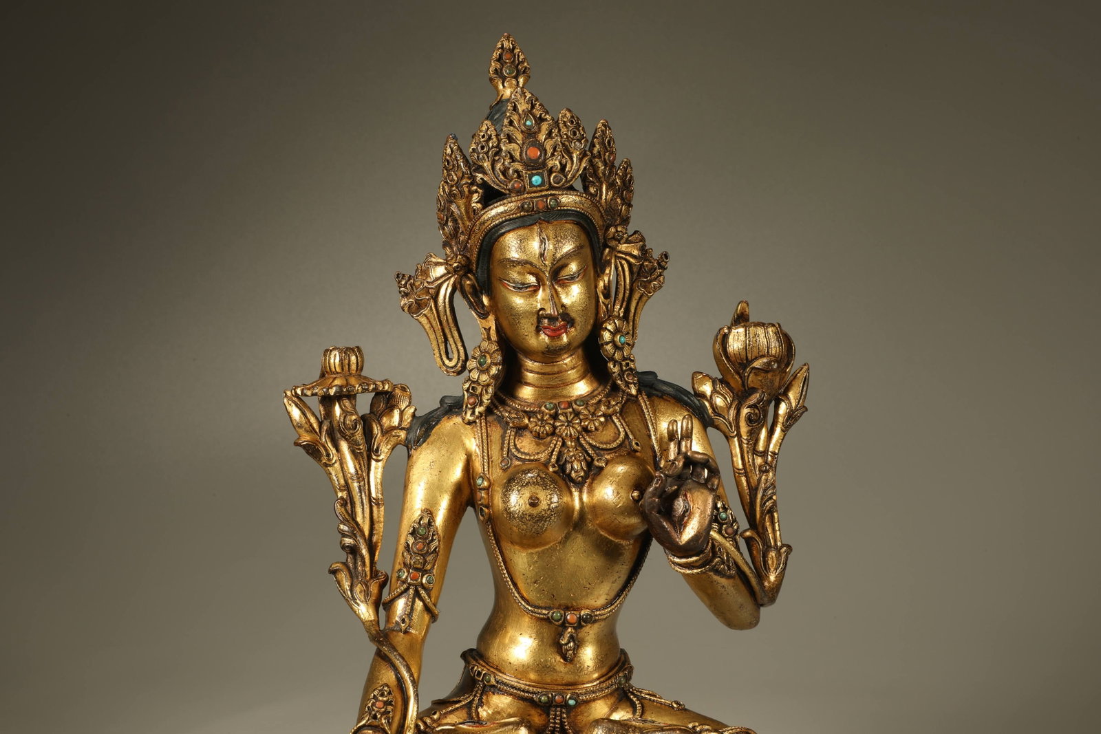 A Gilt Bronze Green Tara Figure - 2