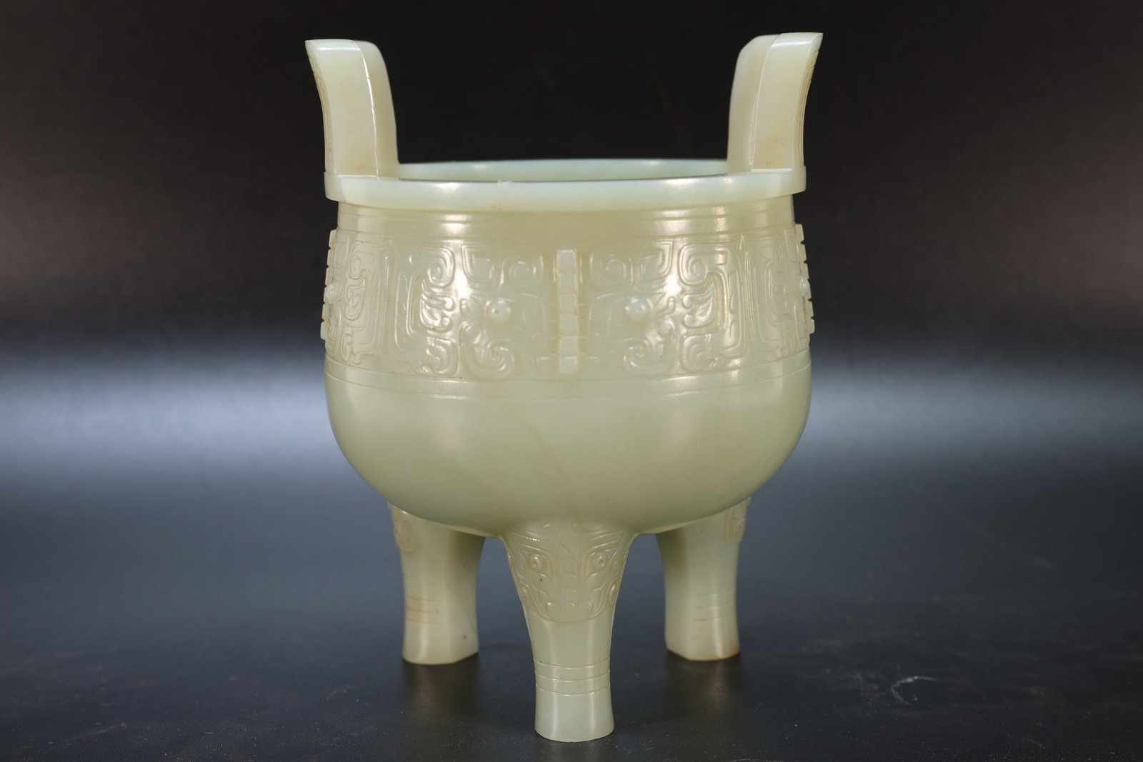 A Jade Carved Beast Face Pattern Double Ears Incense Burner: A Jade Carved Beast Face Pattern Double Ears Incense Burner (13.5 x 10cm)