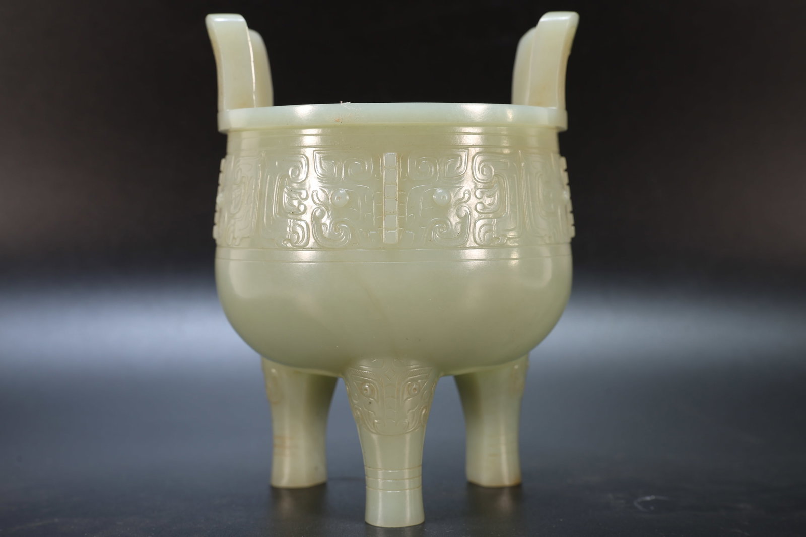 A Jade Carved Beast Face Pattern Double Ears Incense Burner - 2