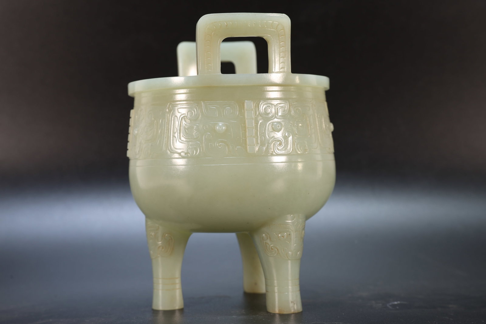 A Jade Carved Beast Face Pattern Double Ears Incense Burner - 5