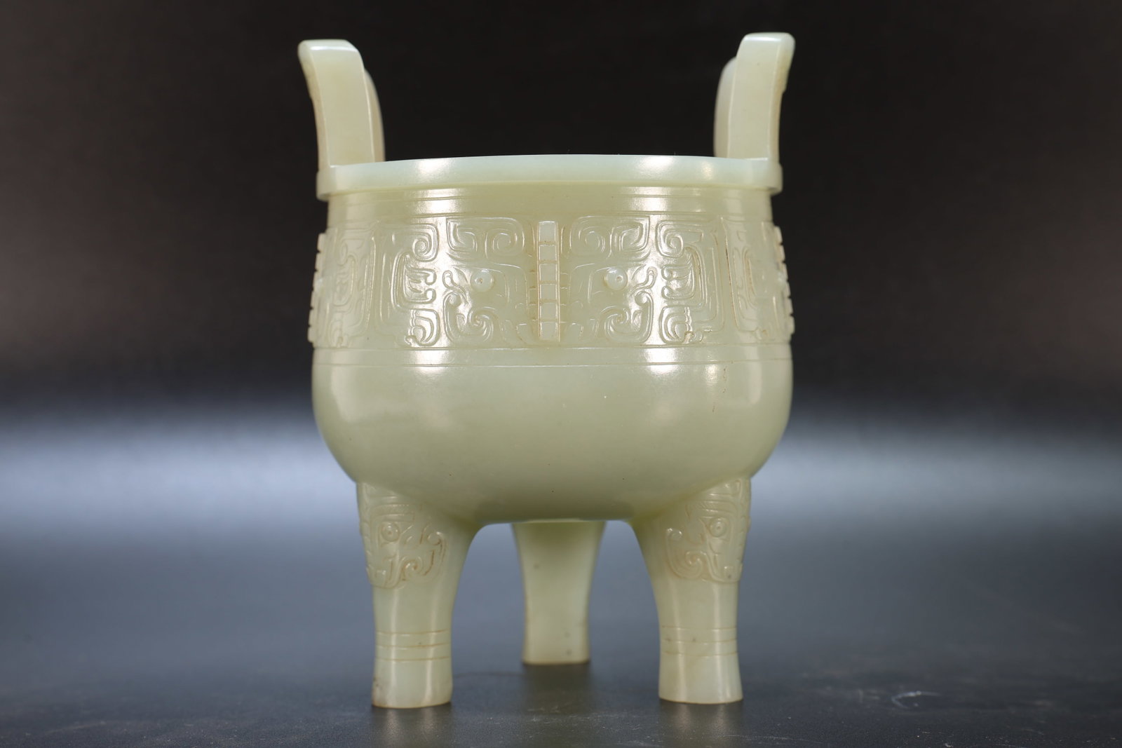 A Jade Carved Beast Face Pattern Double Ears Incense Burner - 9