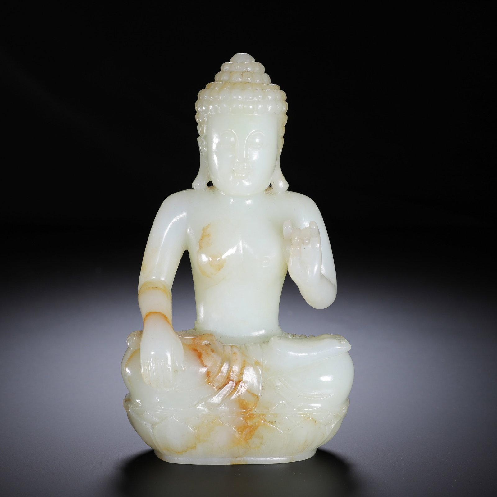 A Chinese White Jade Buddha Figure: A Chinese White Jade Buddha Figure (14.5cm)