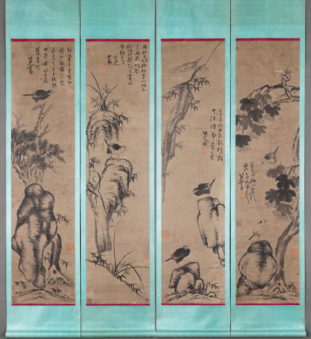 Zhu Da mark, Four Chinese Birds paintings painting, Ink on Paper, Hanging Scroll (1 of 9)