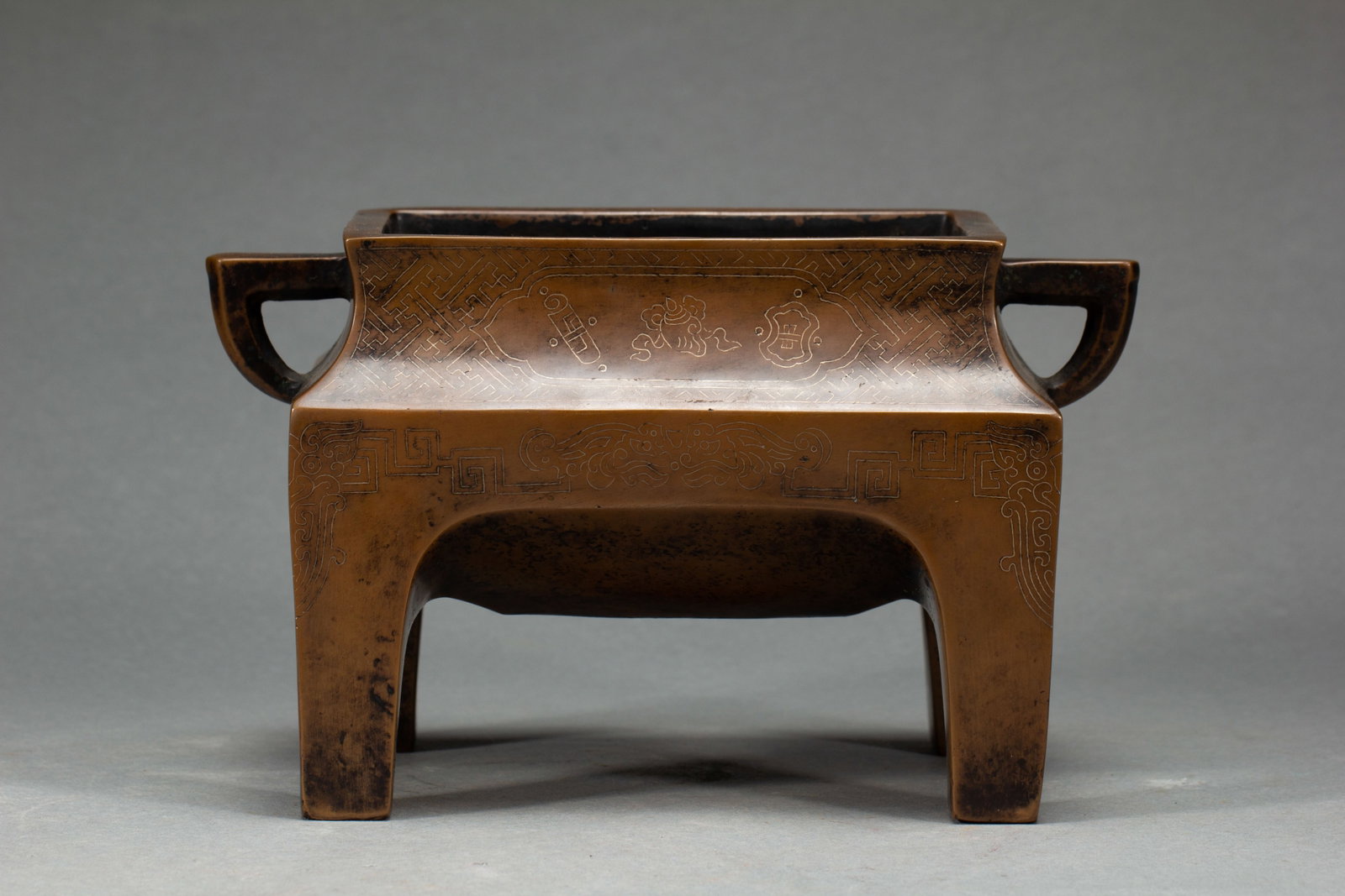 A Chinese Bronze Rectangular Censer with Handles (1 of 9)