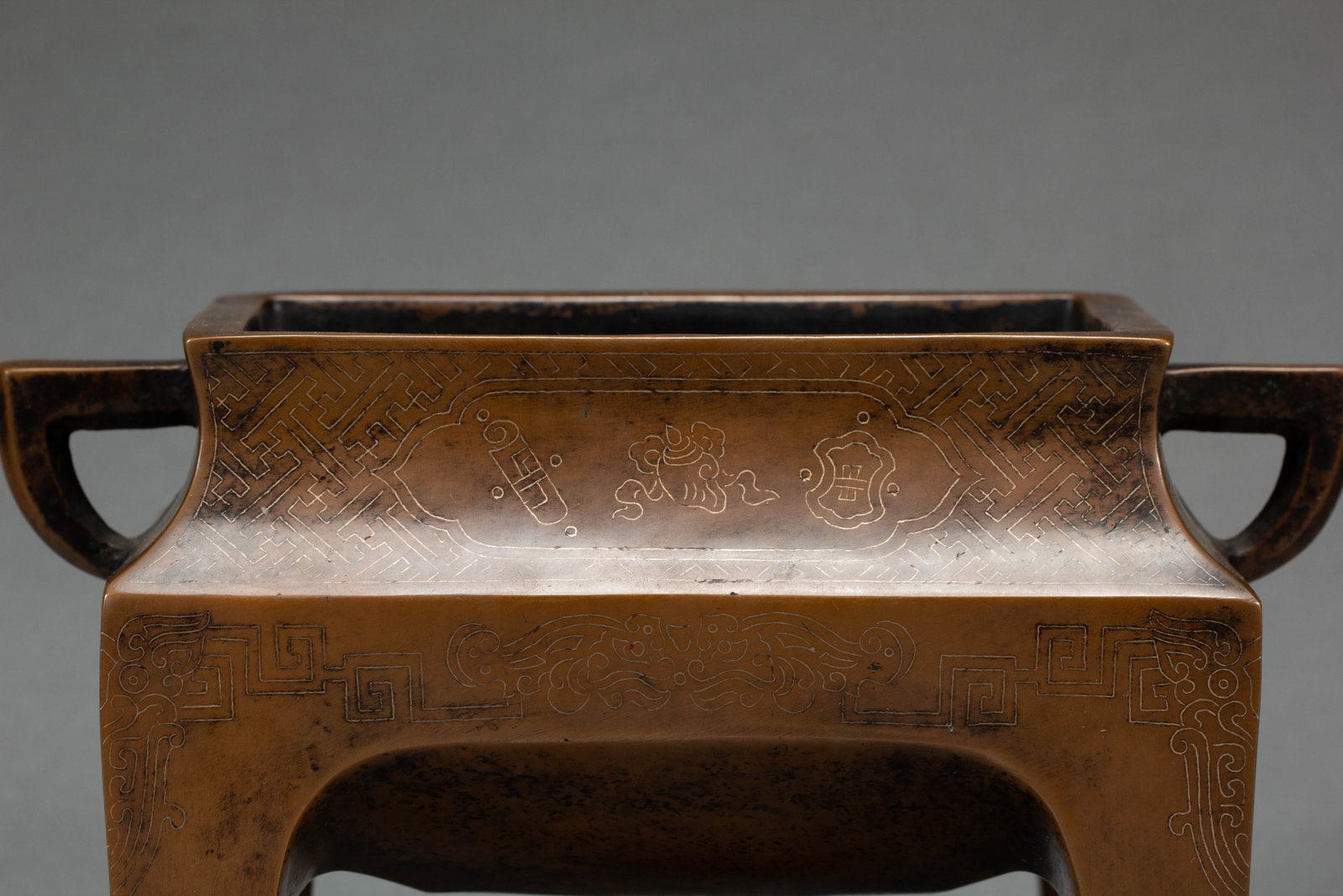 A Chinese Bronze Rectangular Censer with Handles - 2