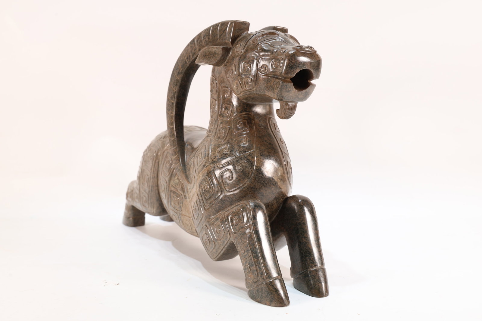A Jade Carved Beast Face Pattern Ram Shape Figure - 11