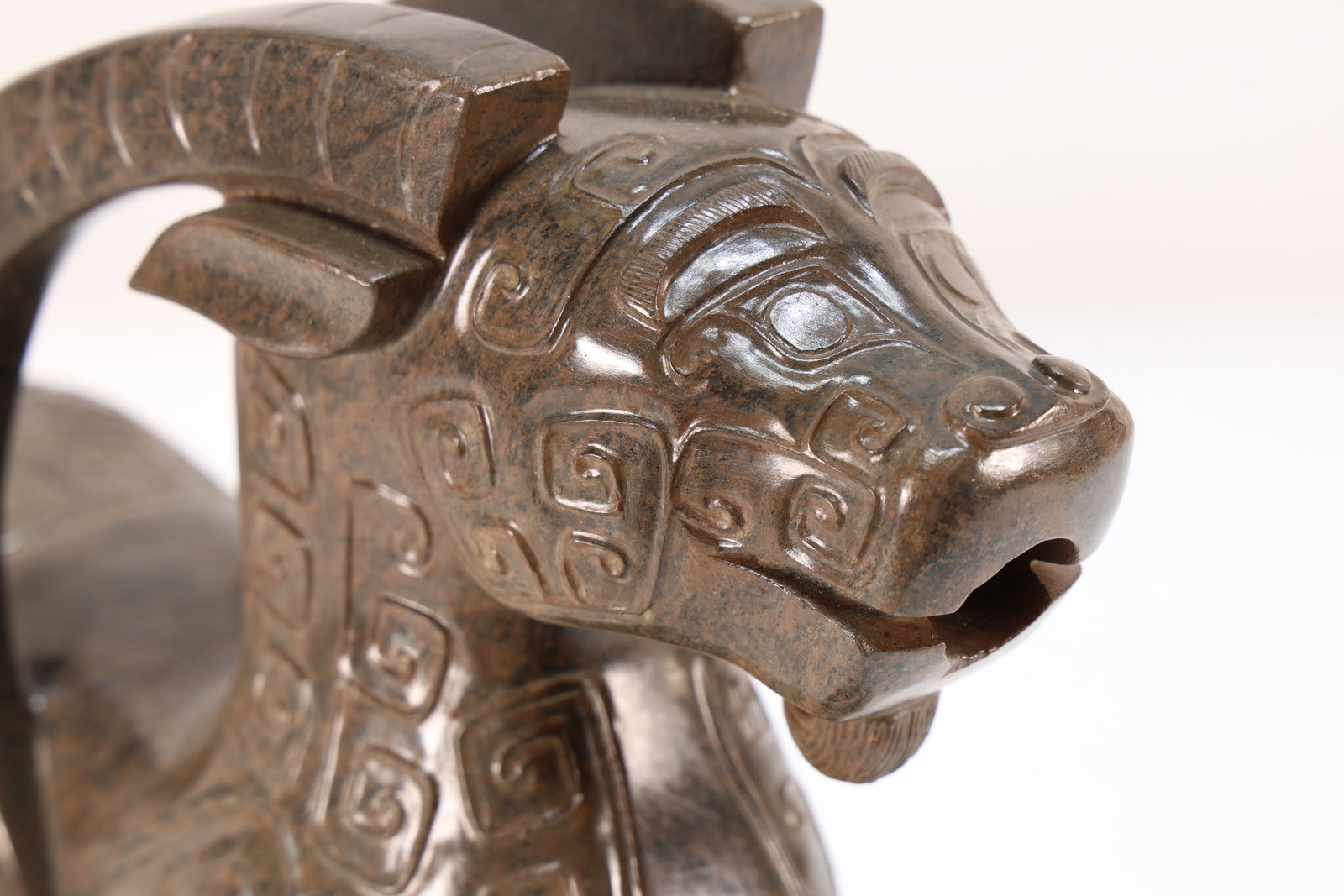 A Jade Carved Beast Face Pattern Ram Shape Figure - 12