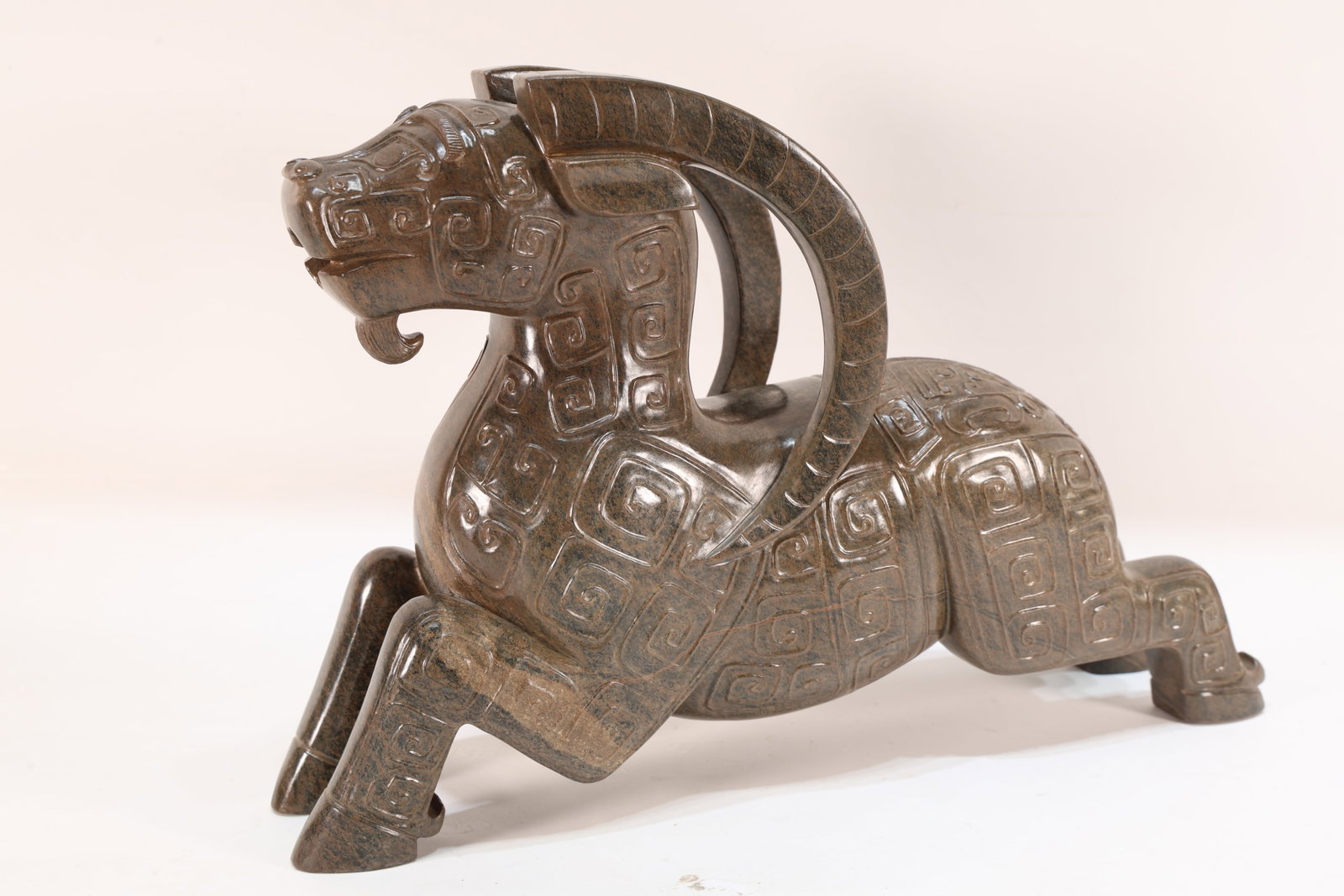 A Jade Carved Beast Face Pattern Ram Shape Figure - 2