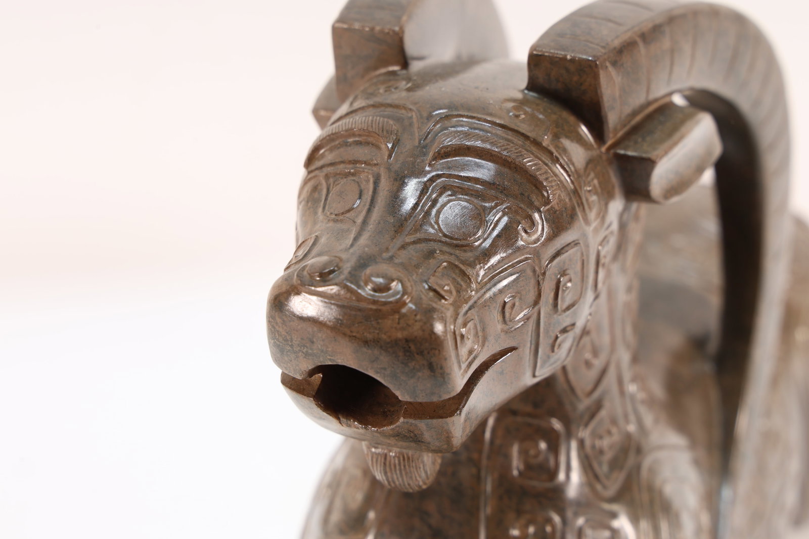 A Jade Carved Beast Face Pattern Ram Shape Figure - 3