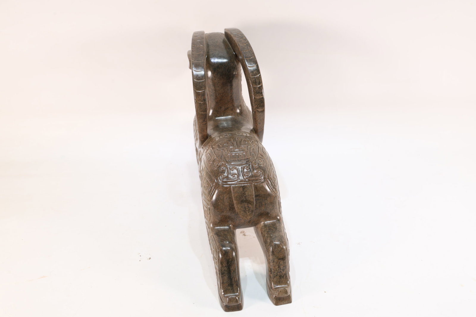 A Jade Carved Beast Face Pattern Ram Shape Figure - 7