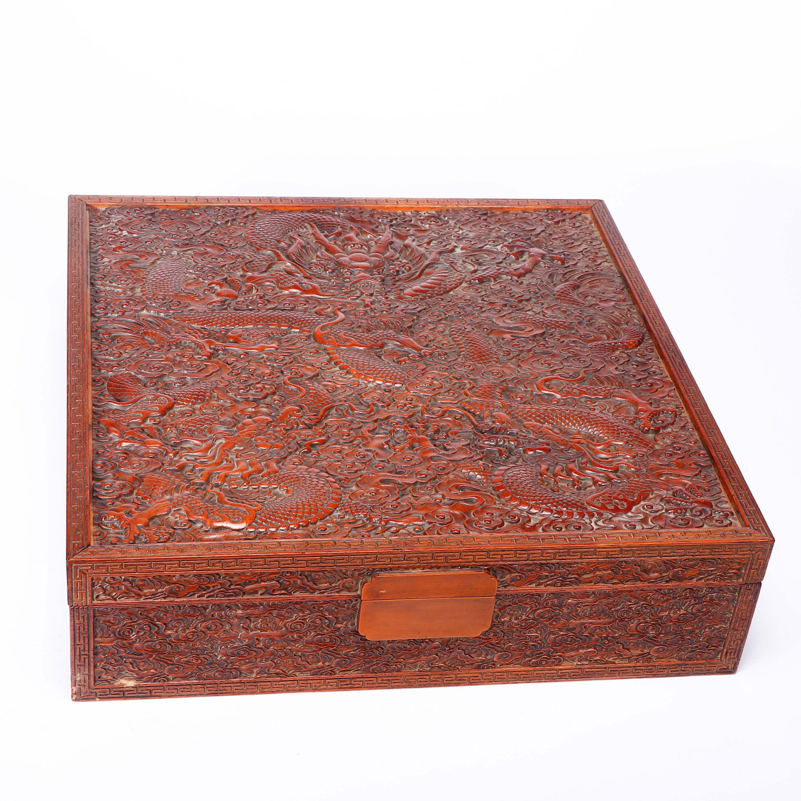 A Chinese Huanghuali Dragon-Carved Box: A Chinese Huanghuali Dragon-Carved Box (36 x 36cm)
