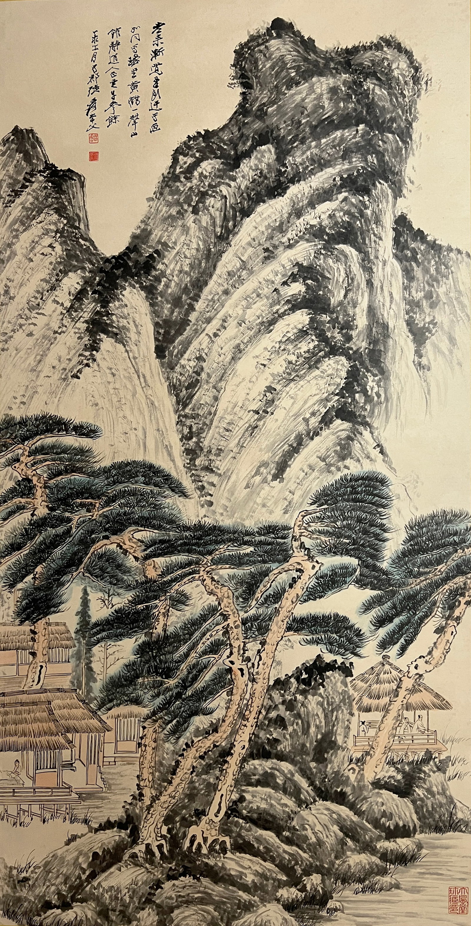 Zhang Daqian mark, Chinese Scholar and Landscape painting, Ink and Color on Paper, Mounted: Zhang Daqian mark, Chinese Scholar and Landscape painting, Ink and Color on Paper, Mounted (136 x 68cm)