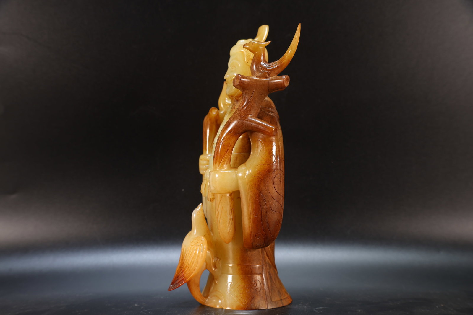 A Jade Carved Cloud Pattern Character and Bird Shape Figure - 7
