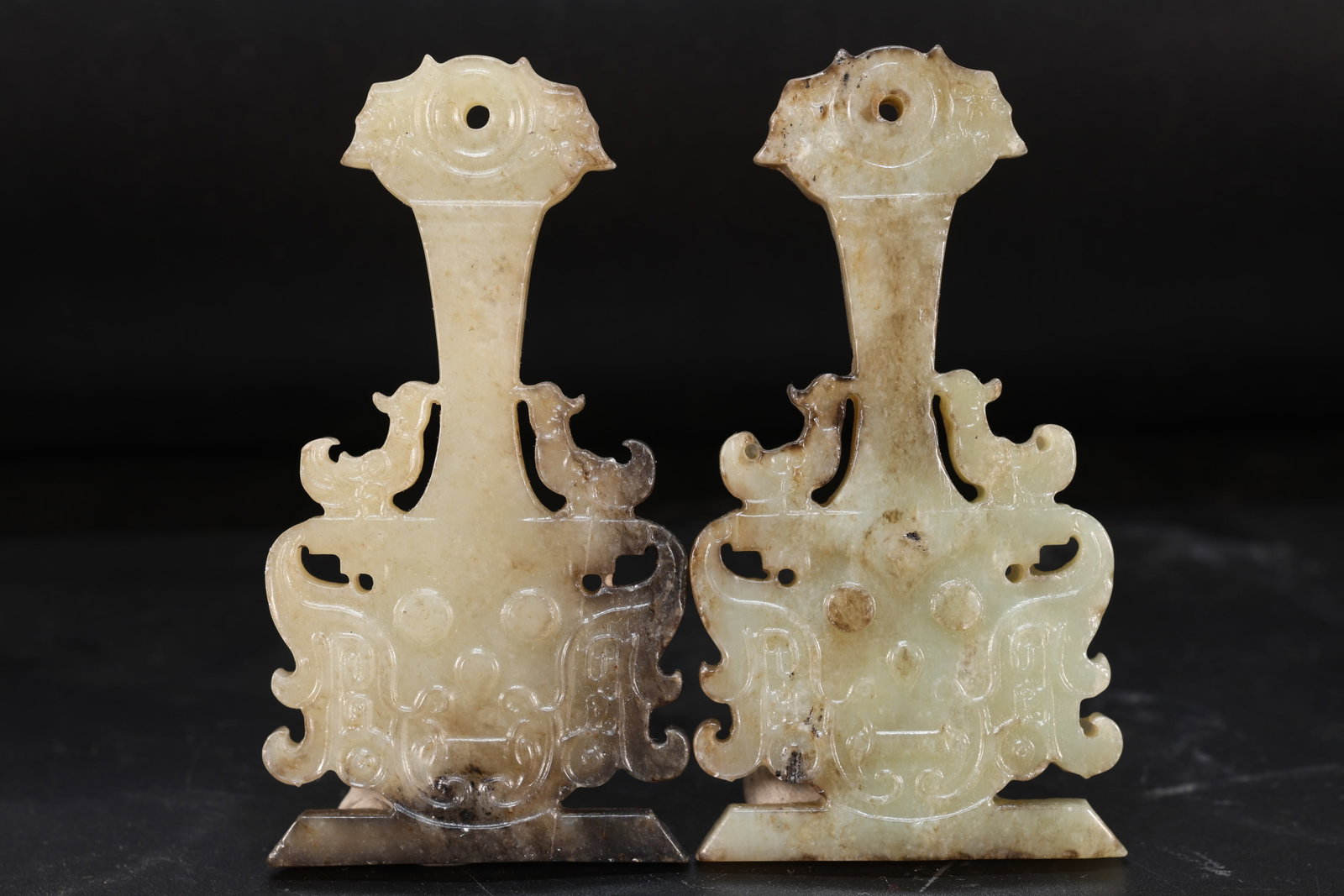 Pair of Jade Carved Beast Face and Bird Pattern Bi (1 of 13)