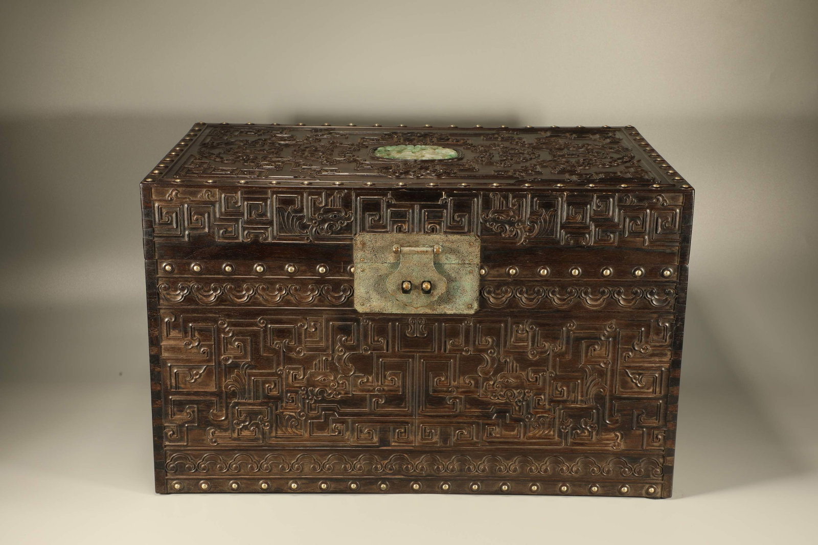 Red Sandalwood Inlaid Jadeite Carved Dragon Pattern Lid Box: Red Sandalwood Inlaid Jadeite Carved Dragon Pattern Lid Box (52 x 32 x 33cm)