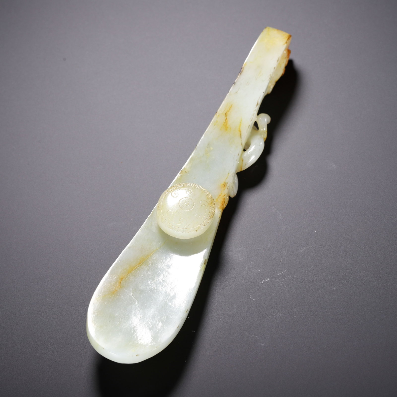 A Chinese White Jade Dragon Belt Hook - 5