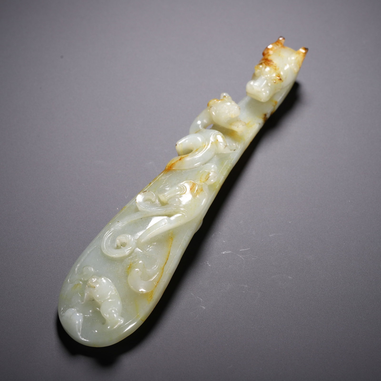 A Chinese White Jade Dragon Belt Hook - 7