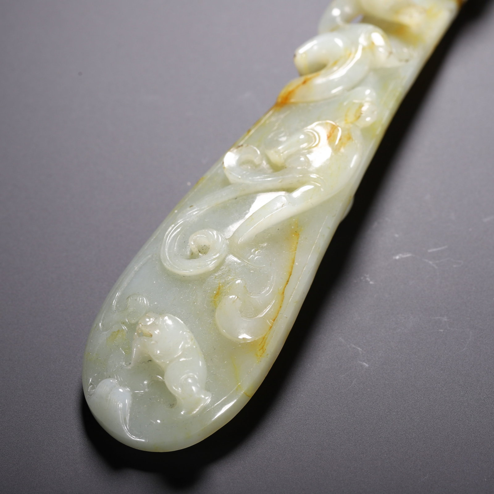 A Chinese White Jade Dragon Belt Hook - 9