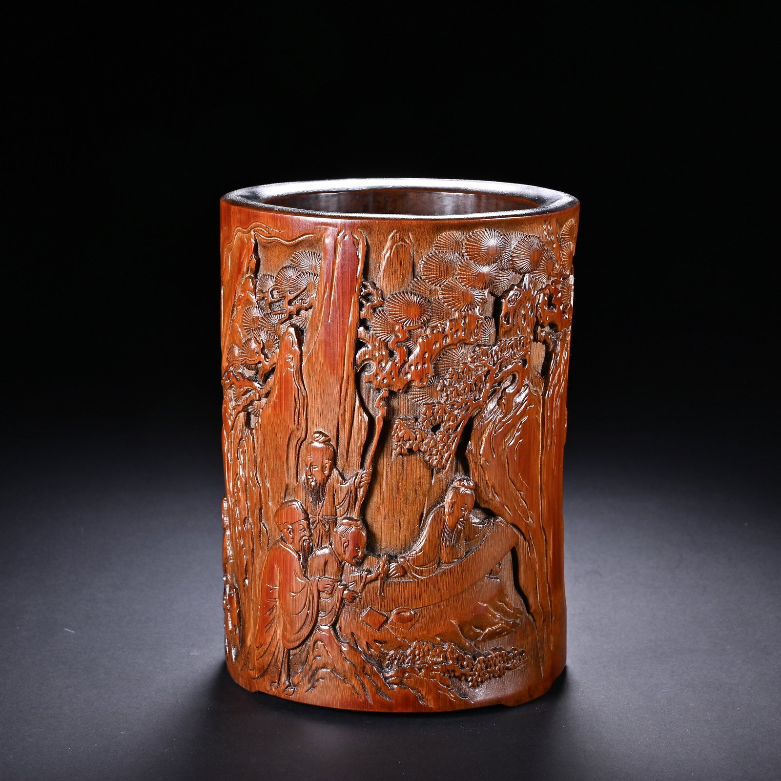A Chinese Carved Bamboo Brush Pot with Scholar Scene (1 of 8)