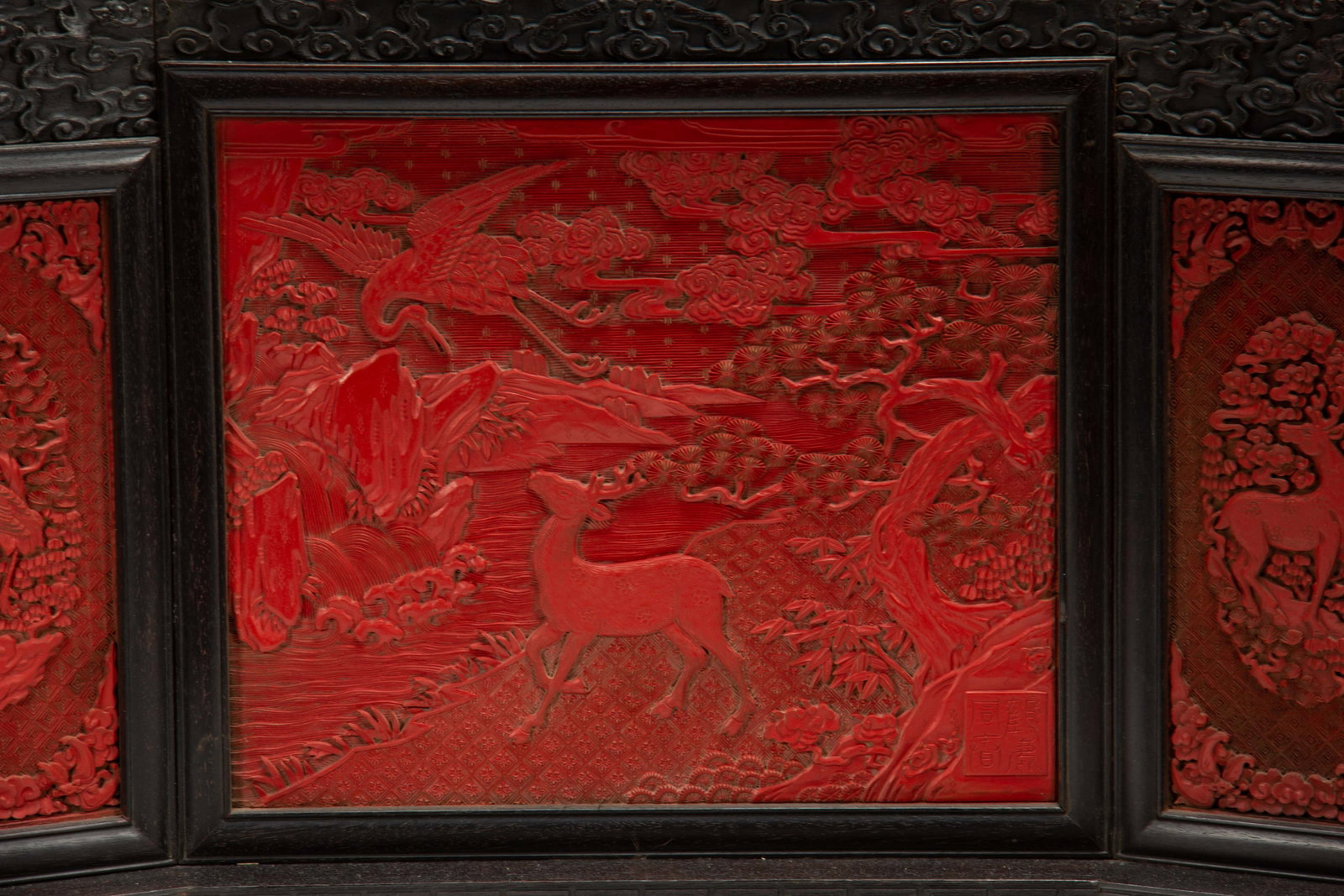 Chinese Cinnabar Lacquer Carved Screen - 2