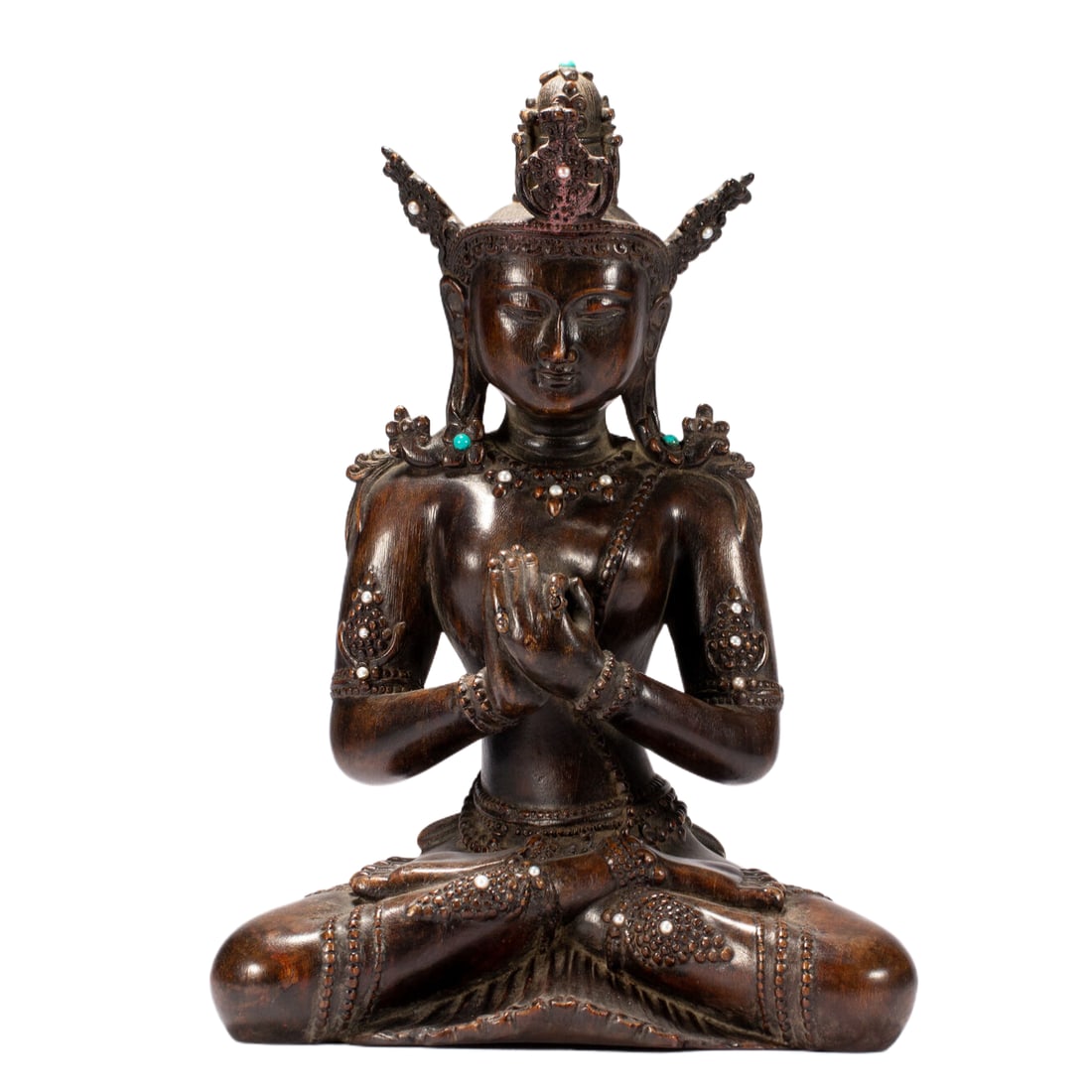 A Chinese Agarwood Seated Buddha Statue with Inlays: A Chinese Agarwood Seated Buddha Statue with Inlays (22 x 14 x 32cm,Weight 780g)