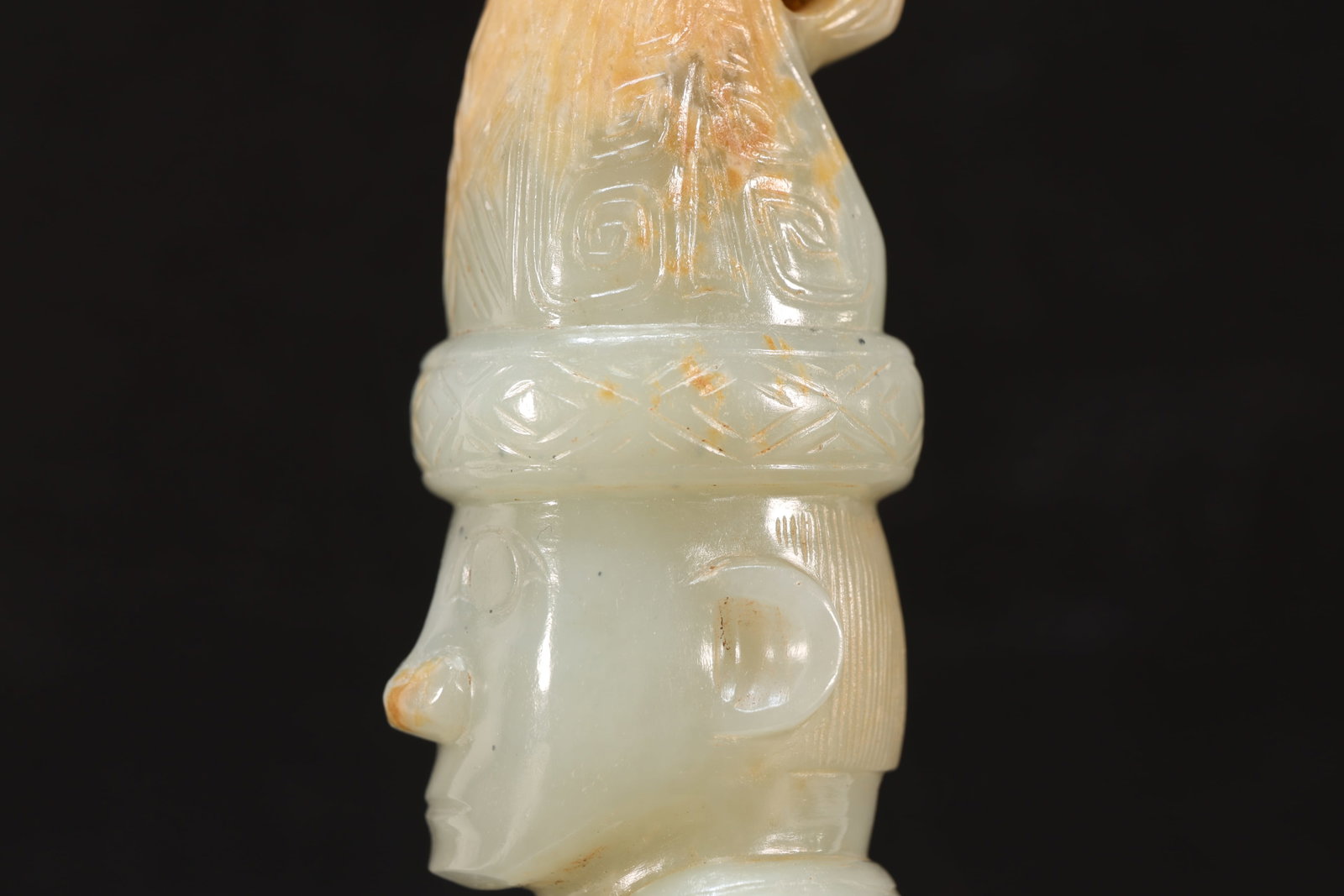 A Jade Carved Beast Face Pattern Character Shape Figure - 6
