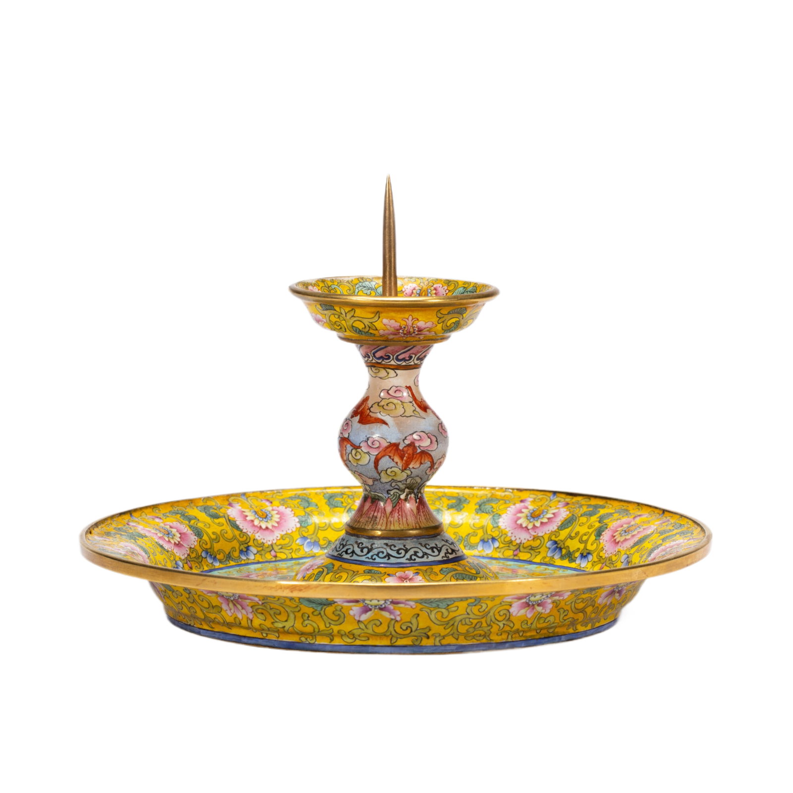 Chinese Painted Enamel Candlestick: Chinese Painted Enamel Candlestick (16 x 16 x 11cm,Weight 350g)