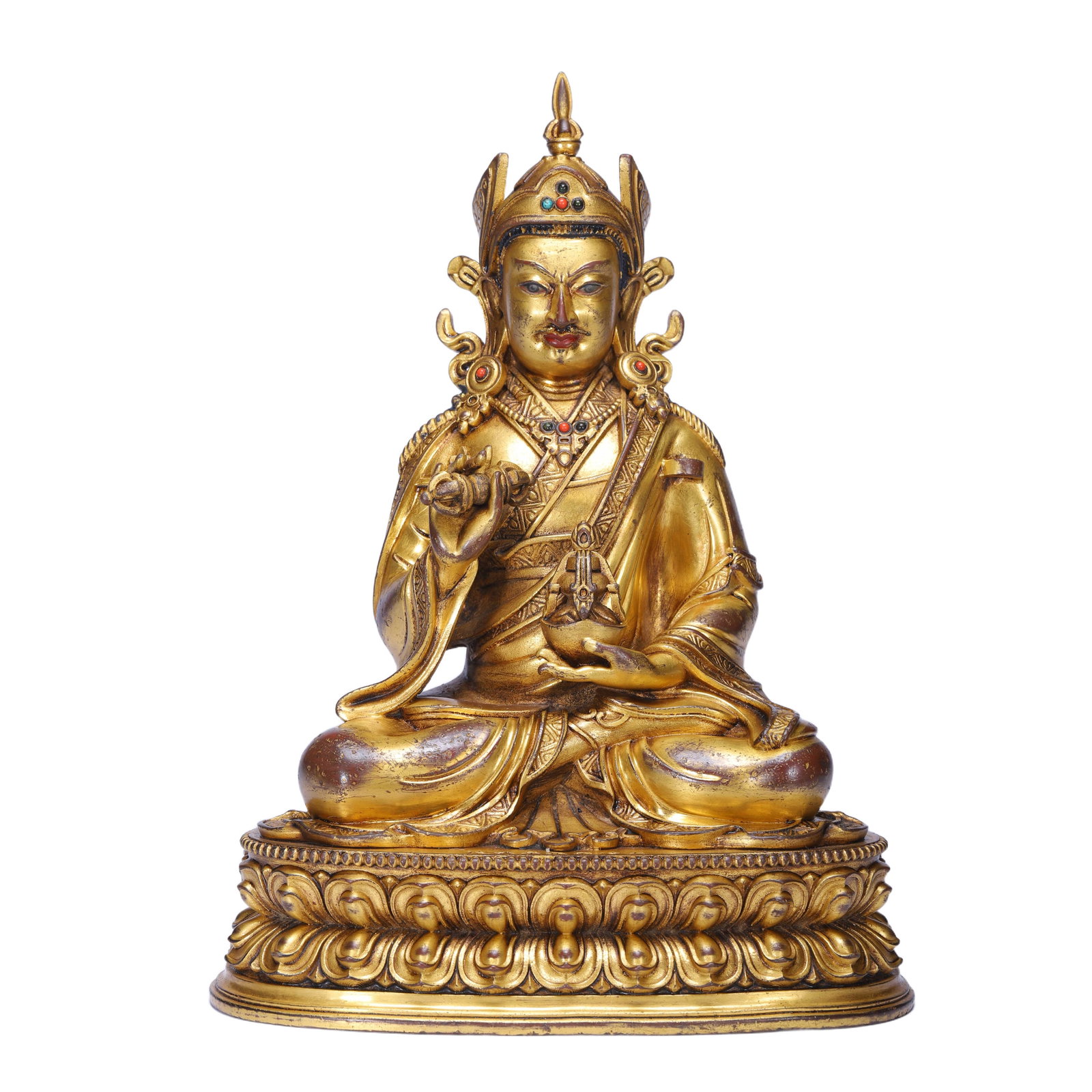 A Chinese Gilt-Bronze Statue of Padmasambhava: A Chinese Gilt-Bronze Statue of Padmasambhava (16 x 12 x 23cm,Weight 1660g)