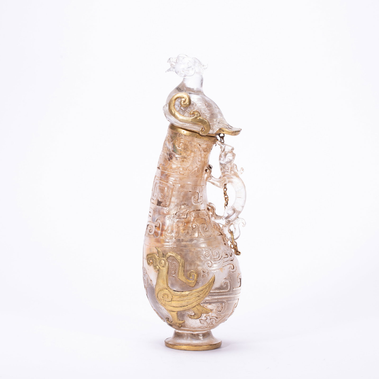 A Chinese Gilt Mounted Rock Crystal Ewer: A Chinese Gilt Mounted Rock Crystal Ewer (9 x 7 x 26cm,Weight 1220g)