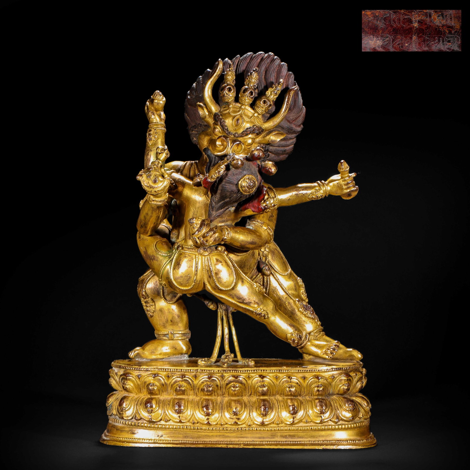 A Chinese Gilt-Bronze Yab-Yum Tantric Statue: A Chinese Gilt-Bronze Yab-Yum Tantric Statue (20 x 7 x 30cm,Weight 5000g)