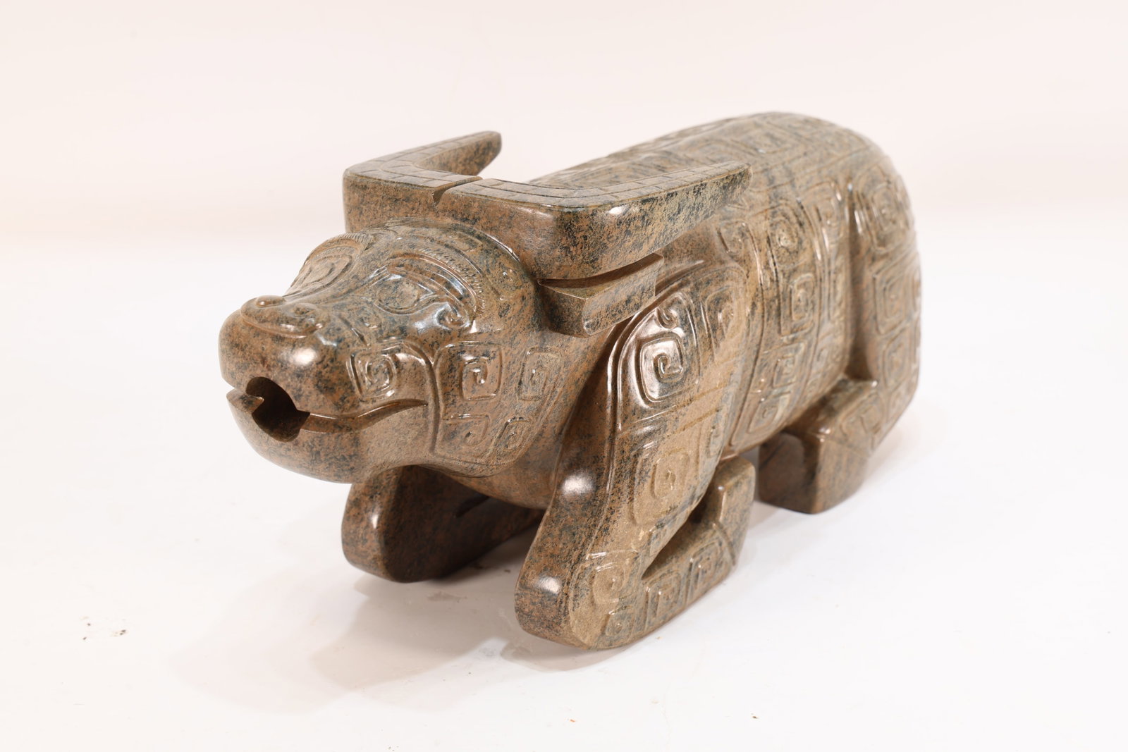A Jade Carved Beast Face Pattern Ox Shape Figure - 4