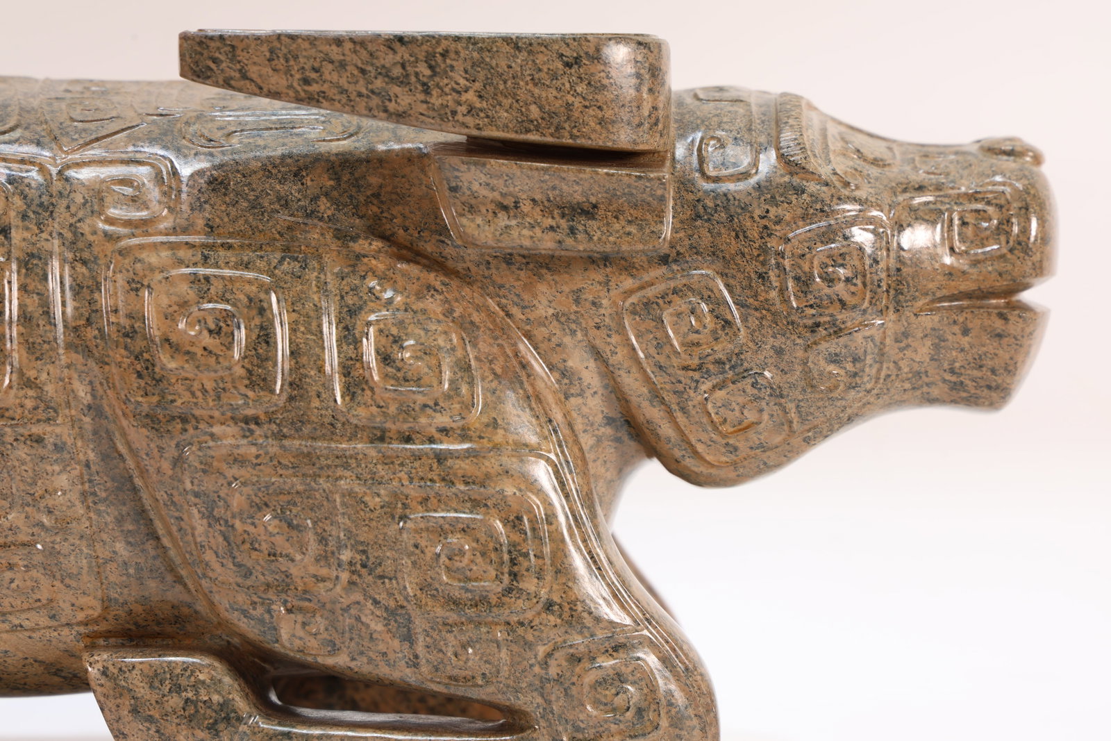 A Jade Carved Beast Face Pattern Ox Shape Figure - 7