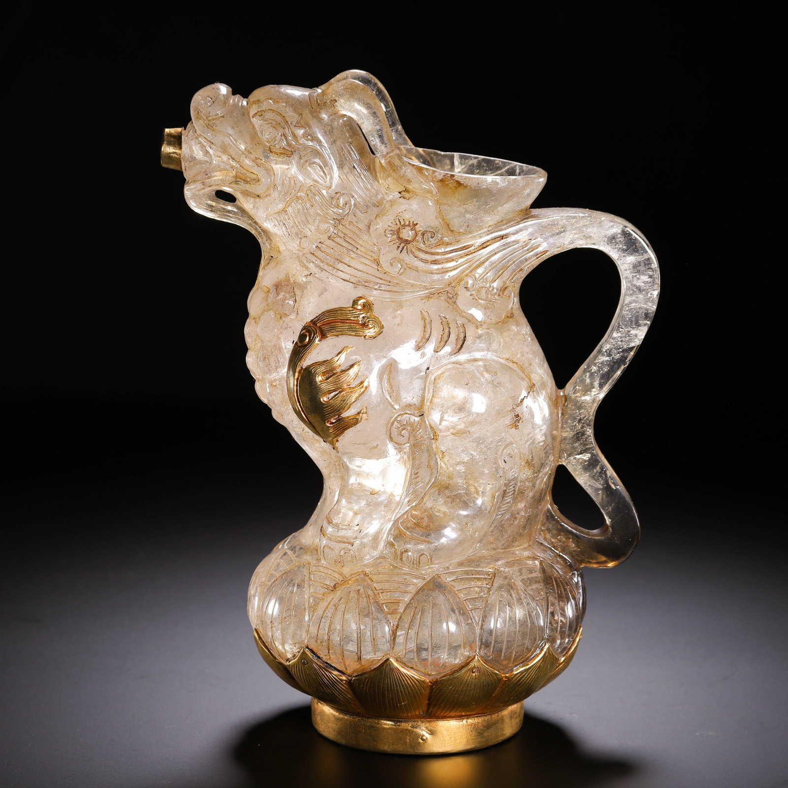 Chinese Gilt-Inlaid Rock Crystal Ewer: Chinese Gilt-Inlaid Rock Crystal Ewer (16 x 10 x 21cm,Weight 1810g)