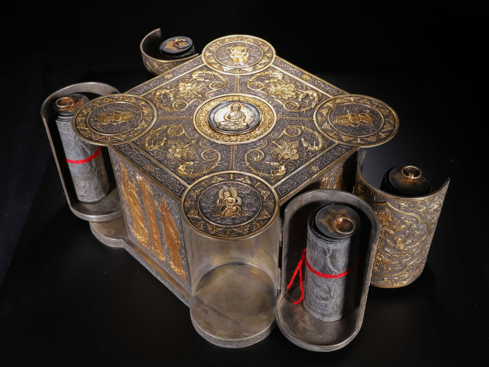 Chinese Silver Gilt Buddhist Scripture Box - 2