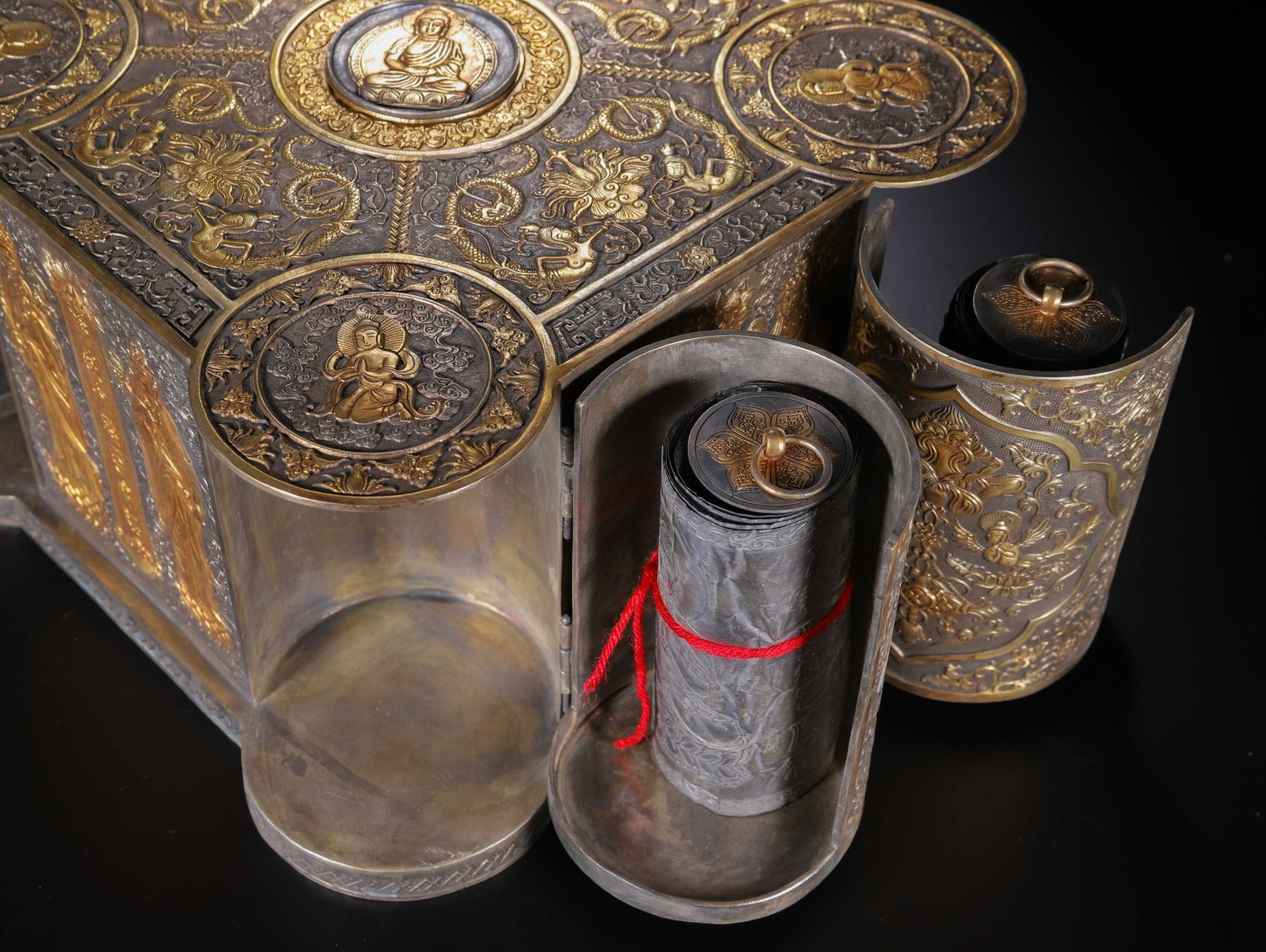 Chinese Silver Gilt Buddhist Scripture Box - 3