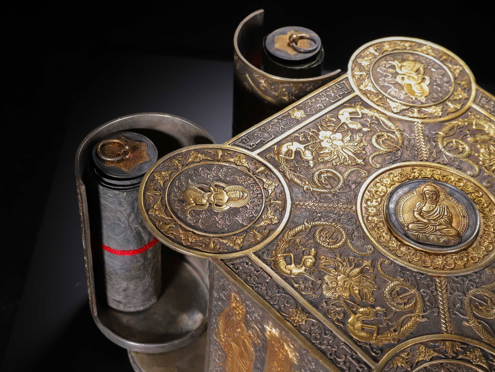 Chinese Silver Gilt Buddhist Scripture Box - 4